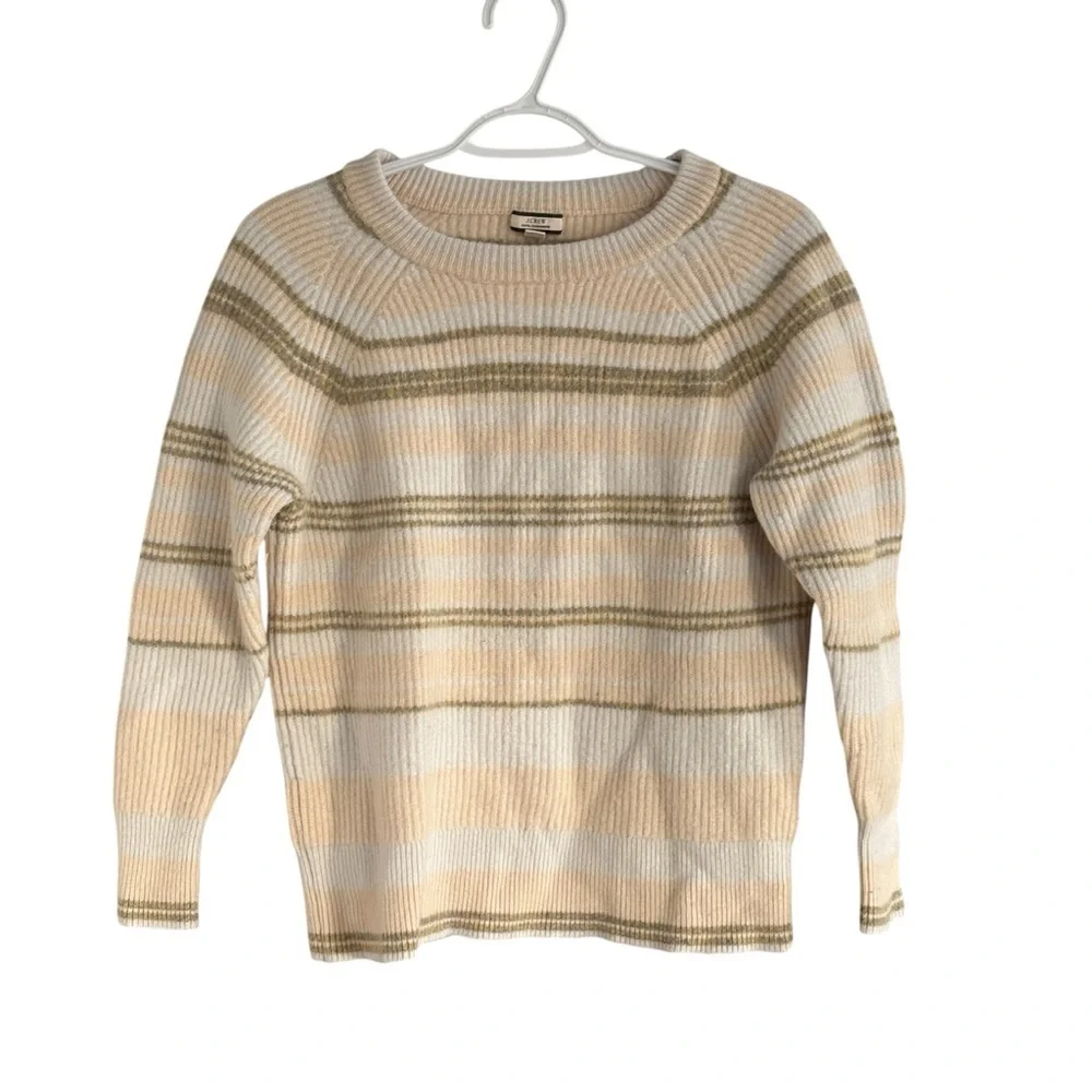 J.Crew 100% Cashmere Ribbed Crewneck Sweater Striped Pink Size Small Pastels